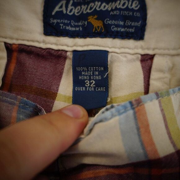Abercrombie Plaid Cream‎ Red Multi-Colored High Rise Shorts 34 / 10" Inseam - Picture 6 of 7
